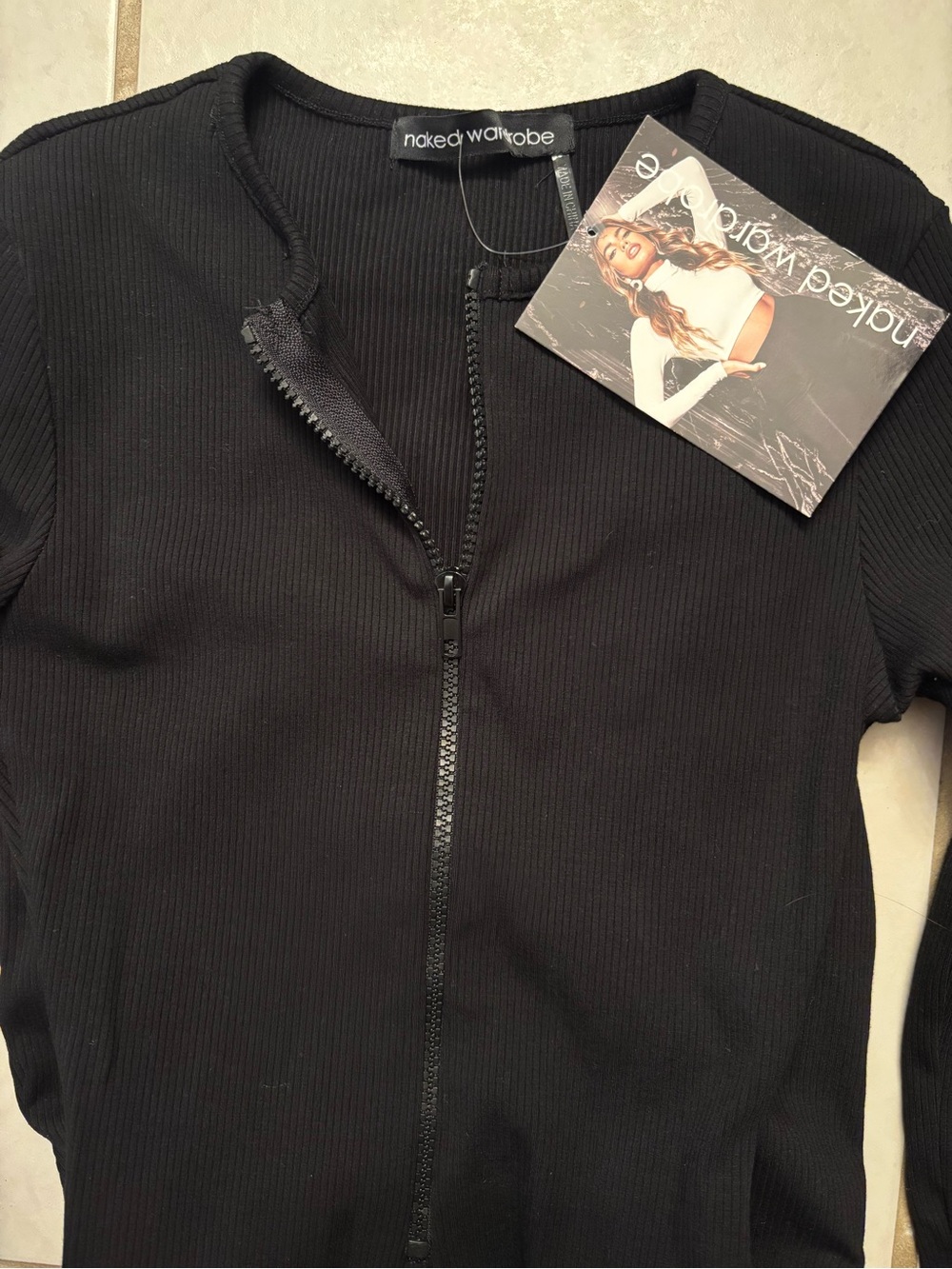 naked wardrobe Black Ribbed Long-Sleeve Zip Bodycon Dress - Picture 4 of 4